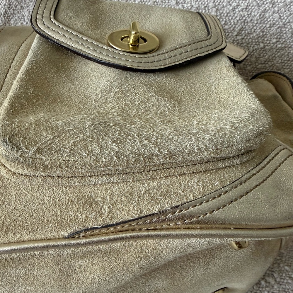 Vintage Coach Beige and Silver Suede Satchel - Picture 12 of 15
